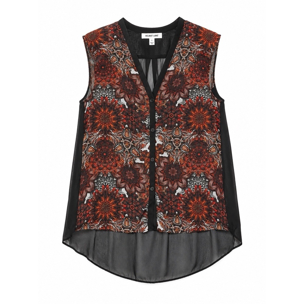 Helmut Lang Top S Quiet Luxury Abstract Sheer Y2K Art‎ To Wear Designer Chic USA